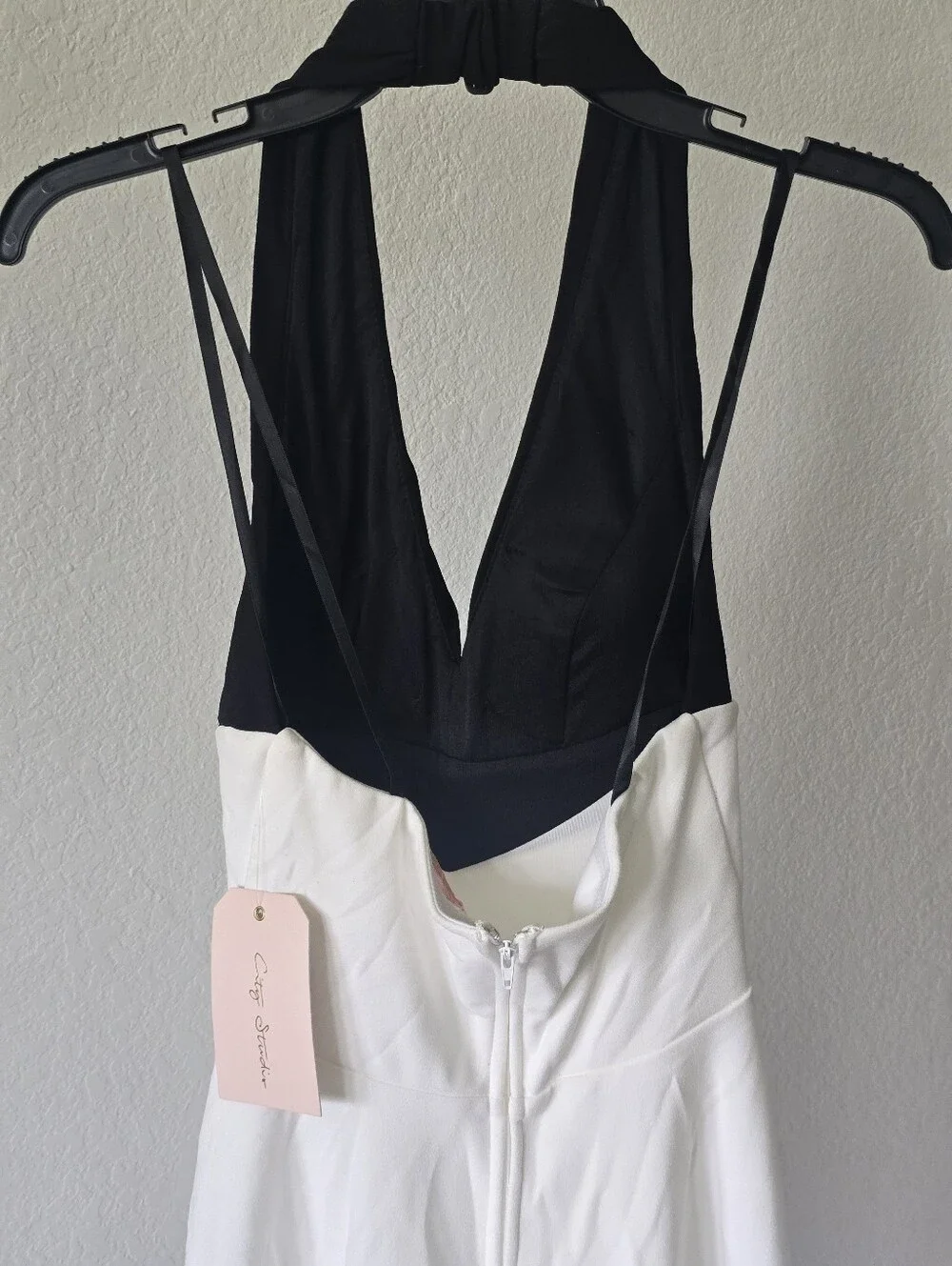 City Studio Colorblock Halter Fit & Flare Party Dress XS NWT Ivory Black Mini